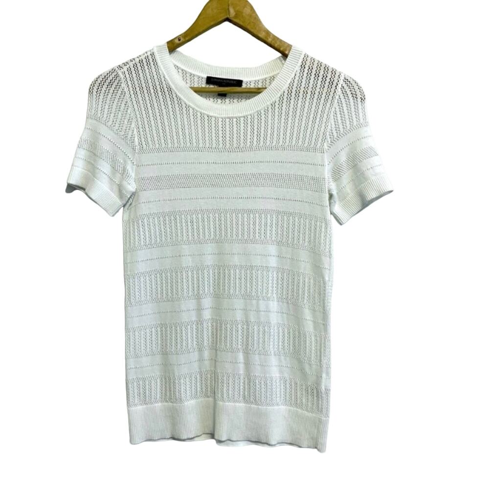Banana Republic White Short Sleeve Pointelle Crew Neck Top